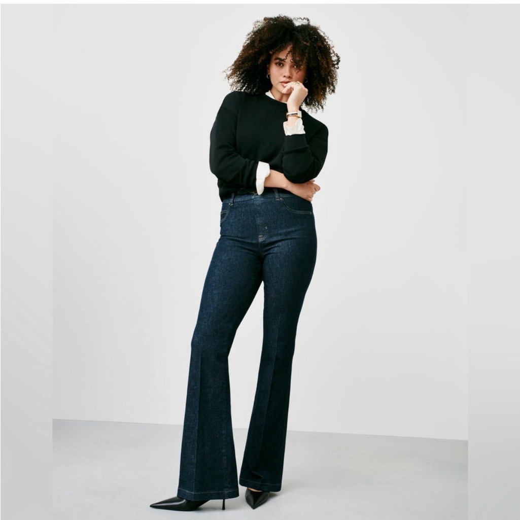 Nwt Spanx Spanxshape Everywear Flare Jeans High Waist Raw Indigo Size Medium